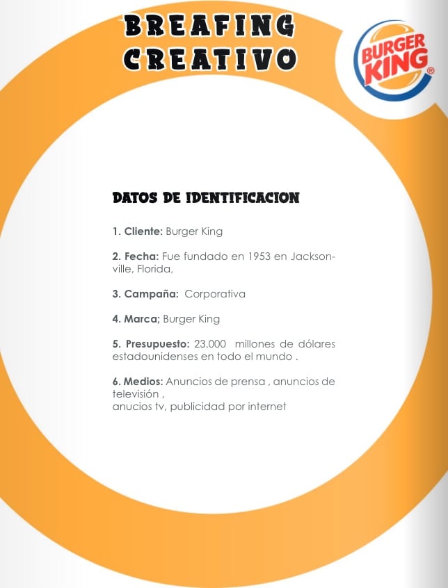 Ejemplo de brief de Burger King